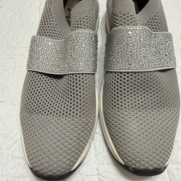 Anne Klein Sport Gray Slip-On Sneakers with Rhinestone Accent - Picture 2 of 4